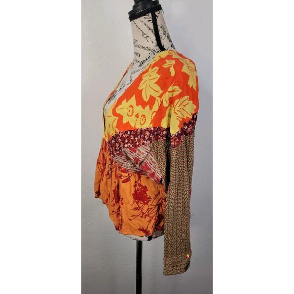 Free People Babydoll Boho Top SZ S Aloha State of Mind Patchwork Festival Hippie - Picture 6 of 11